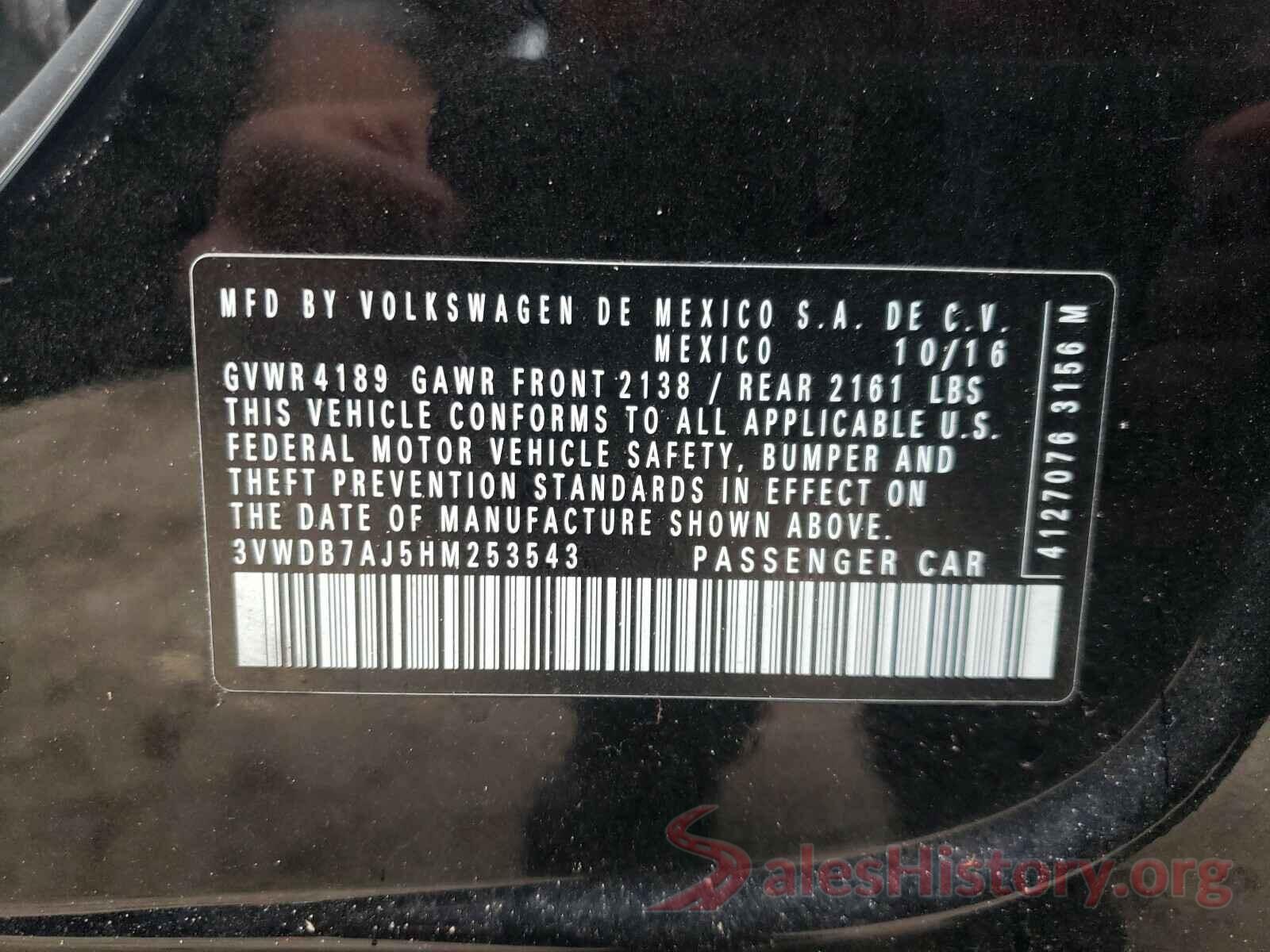 3VWDB7AJ5HM253543 2017 VOLKSWAGEN JETTA