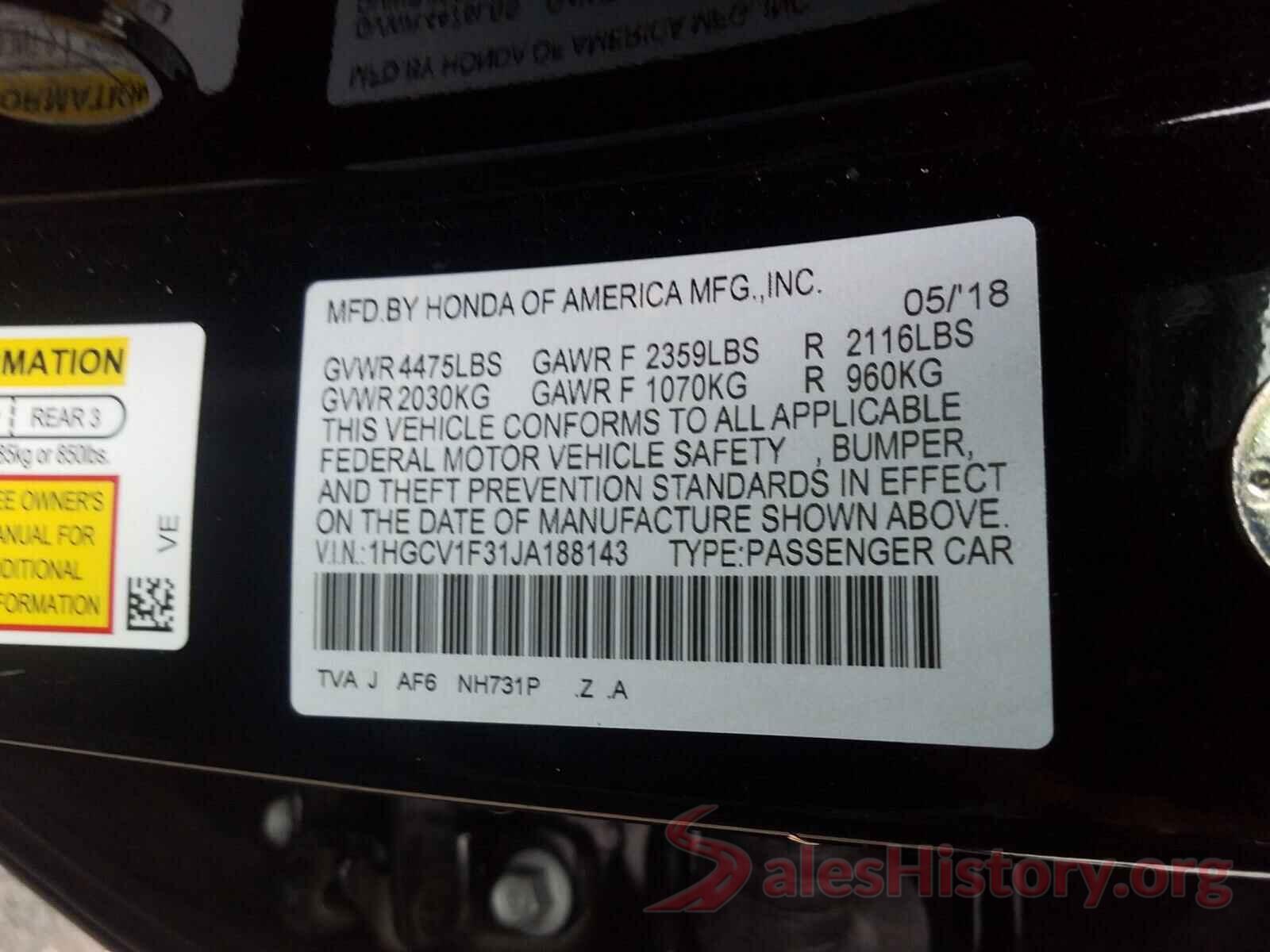 1HGCV1F31JA188143 2018 HONDA ACCORD