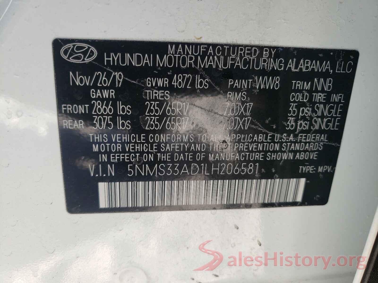 5NMS33AD1LH206581 2020 HYUNDAI SANTA FE