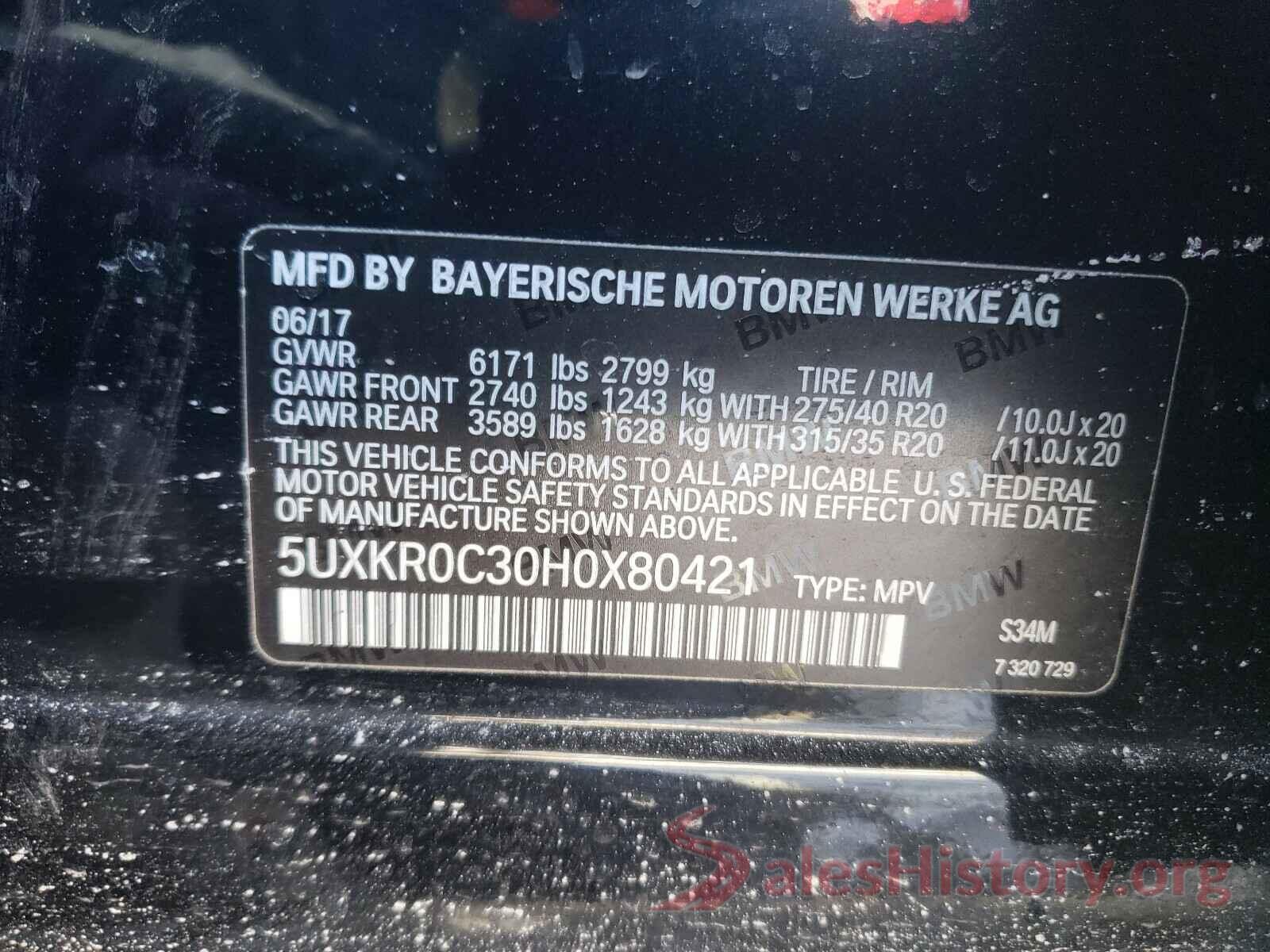 5UXKR0C30H0X80421 2017 BMW X5