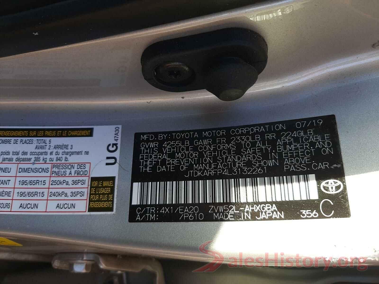 JTDKARFP4L3132261 2020 TOYOTA PRIUS