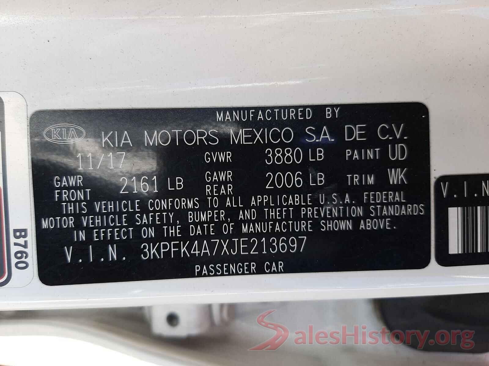 3KPFK4A7XJE213697 2018 KIA FORTE