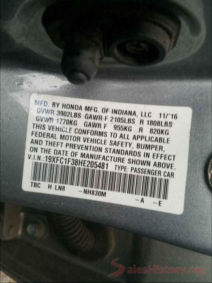 19XFC1F38HE205481 2017 HONDA CIVIC