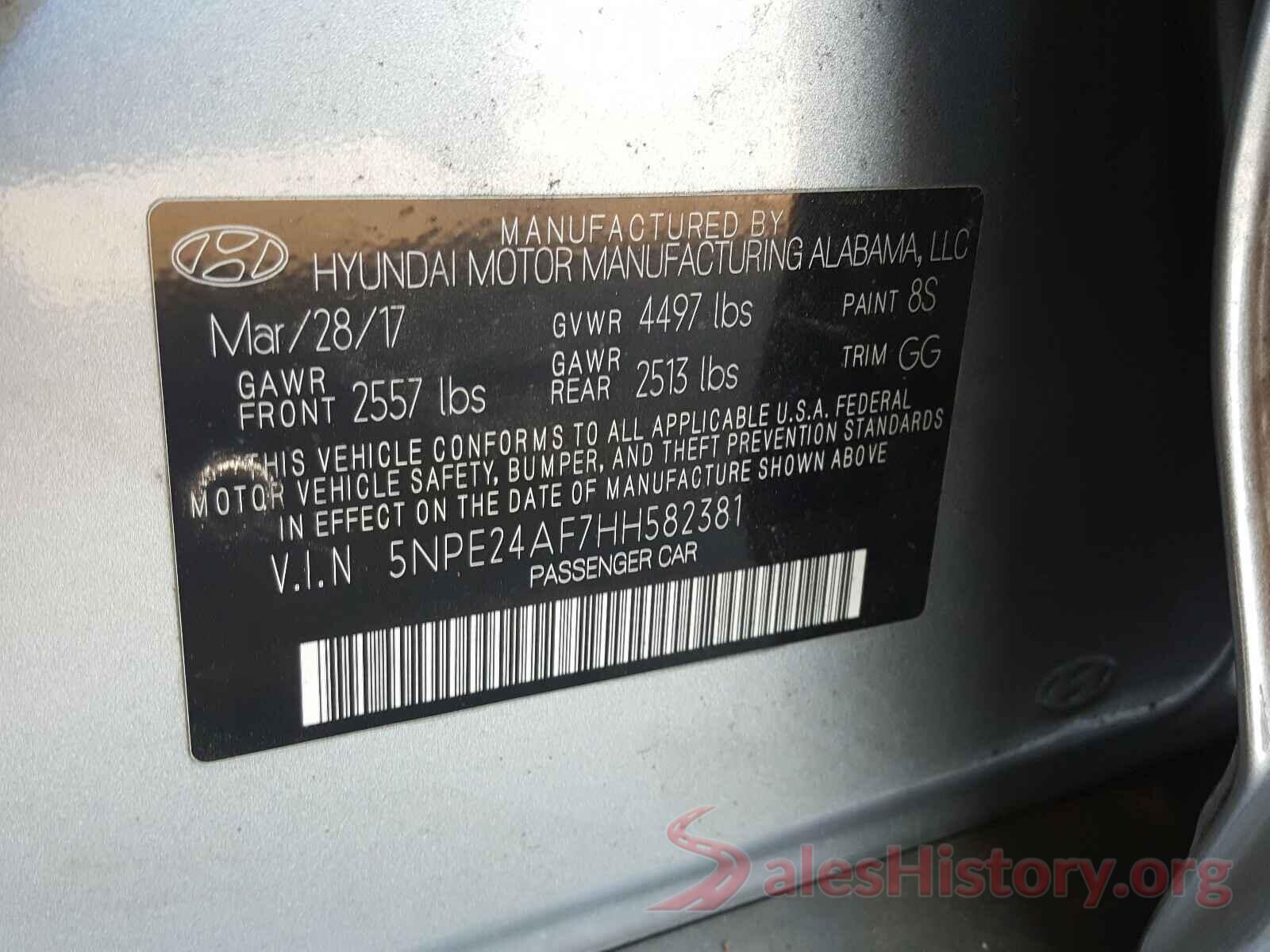 5NPE24AF7HH582381 2017 HYUNDAI SONATA