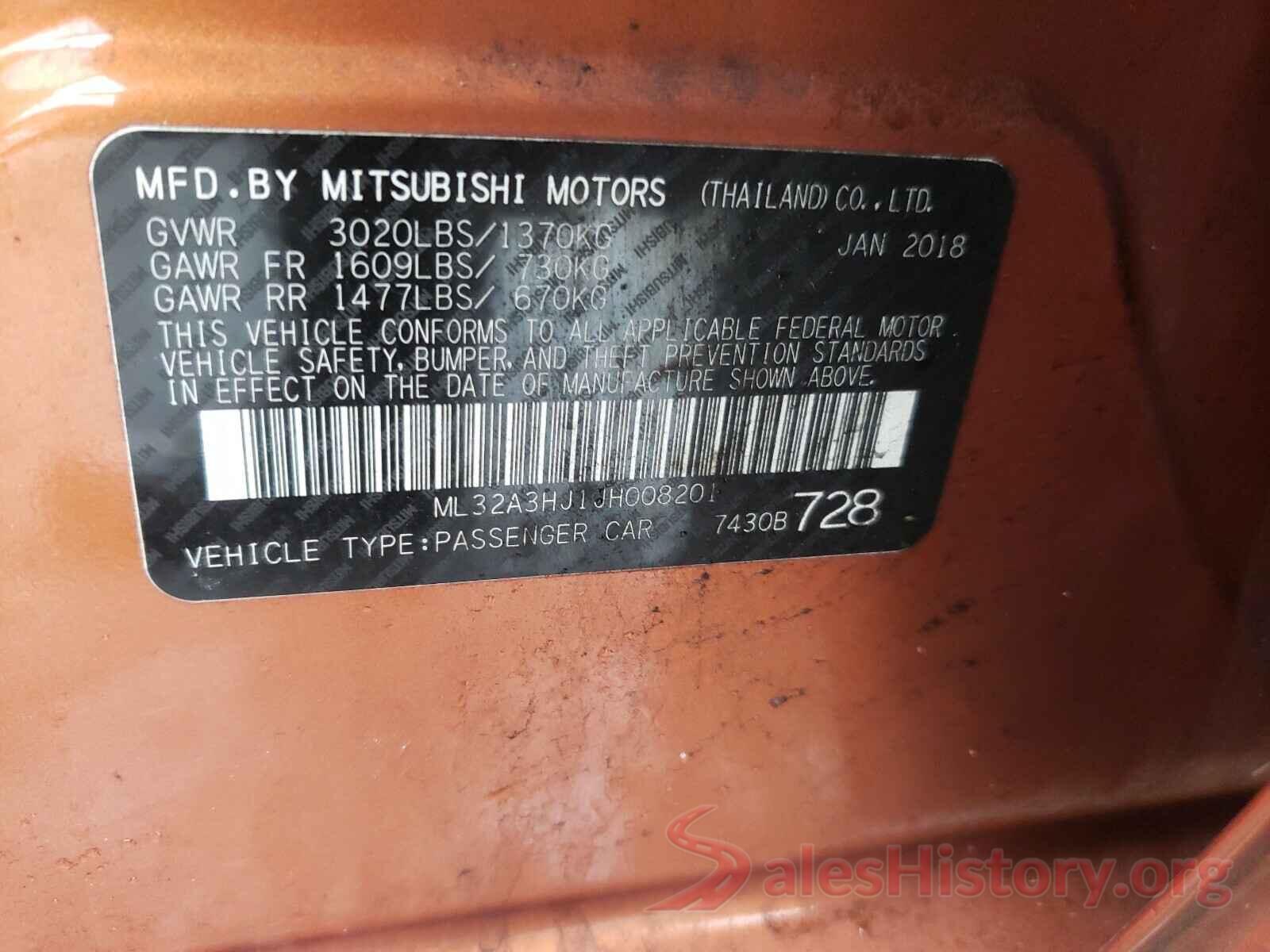 ML32A3HJ1JH008201 2018 MITSUBISHI MIRAGE