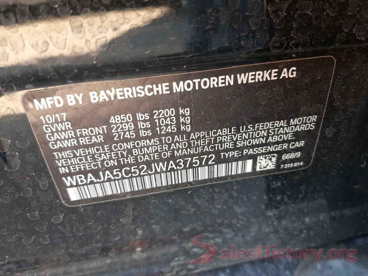 WBAJA5C52JWA37572 2018 BMW 5 SERIES