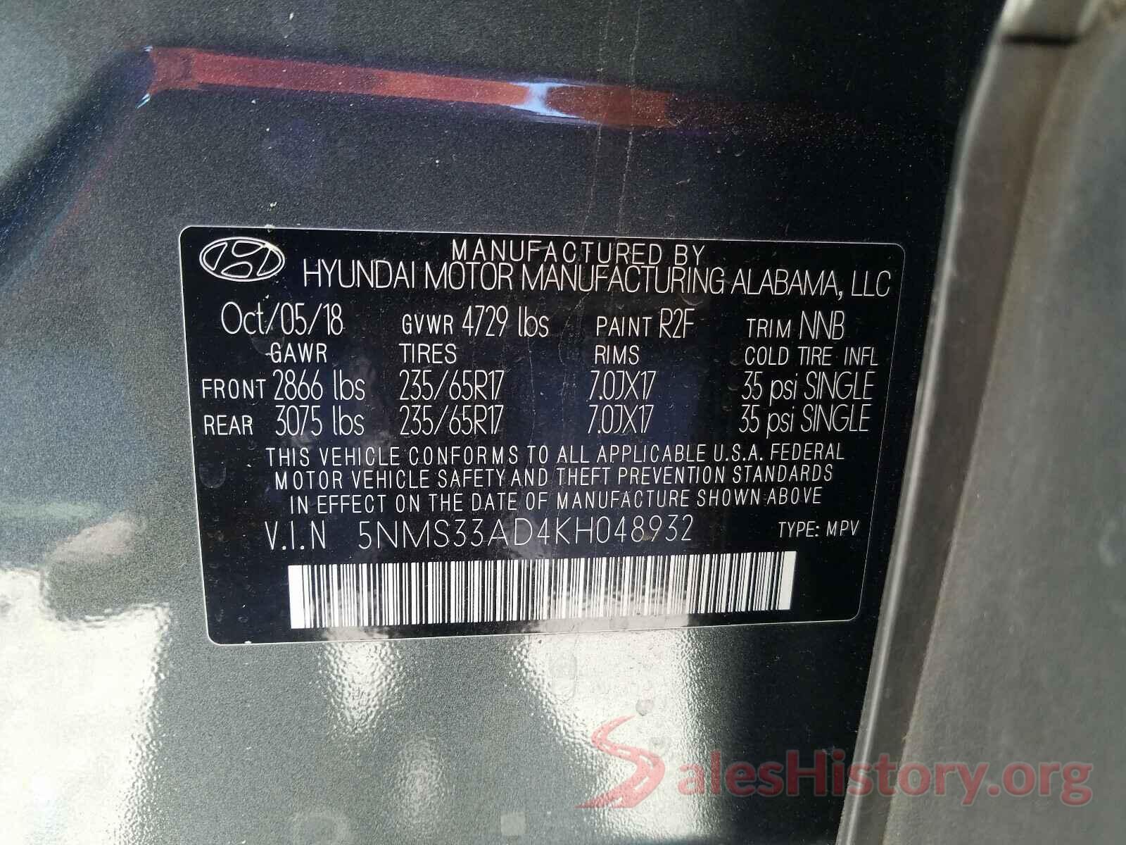 5NMS33AD4KH048932 2019 HYUNDAI SANTA FE