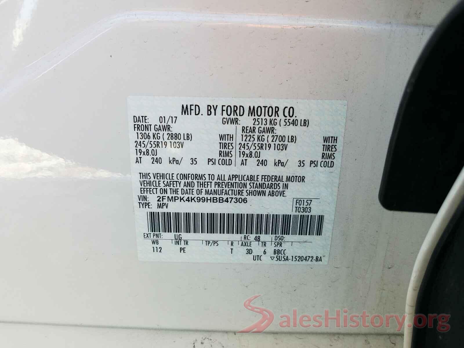 2FMPK4K99HBB47306 2017 FORD EDGE