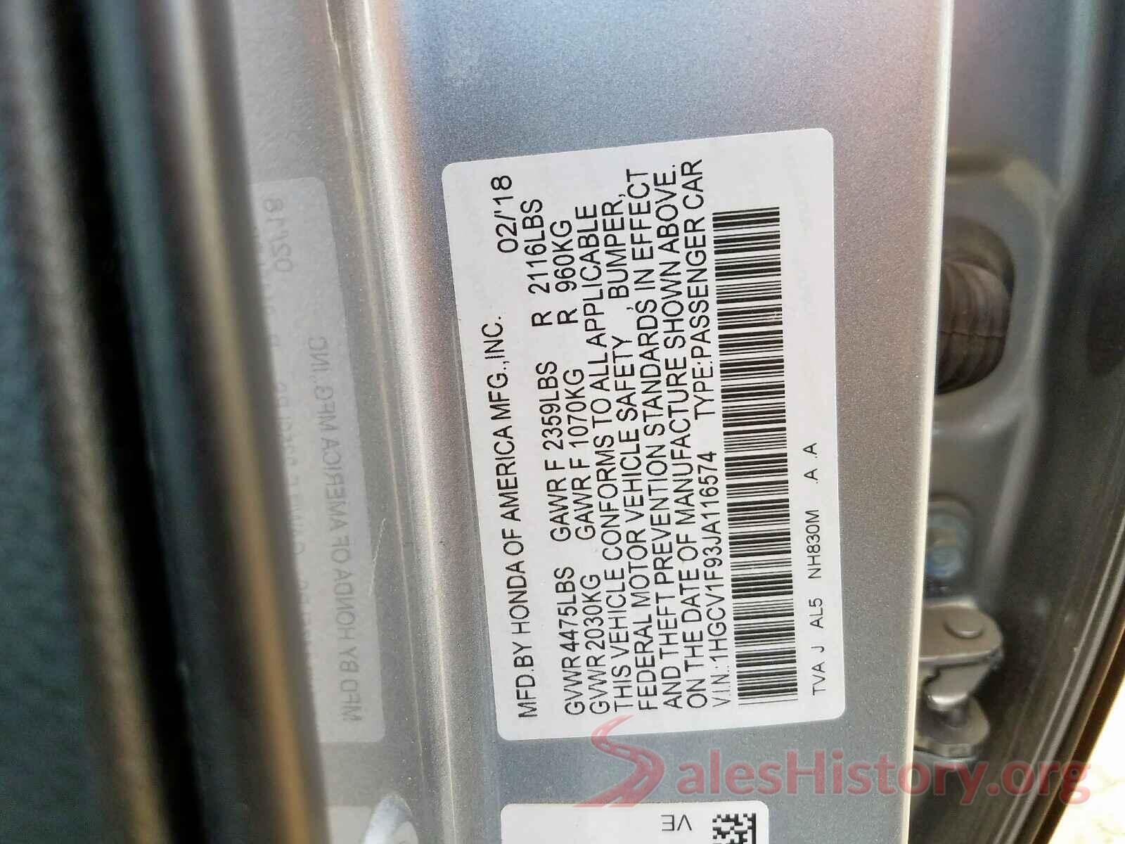 1HGCV1F93JA116574 2018 HONDA ACCORD