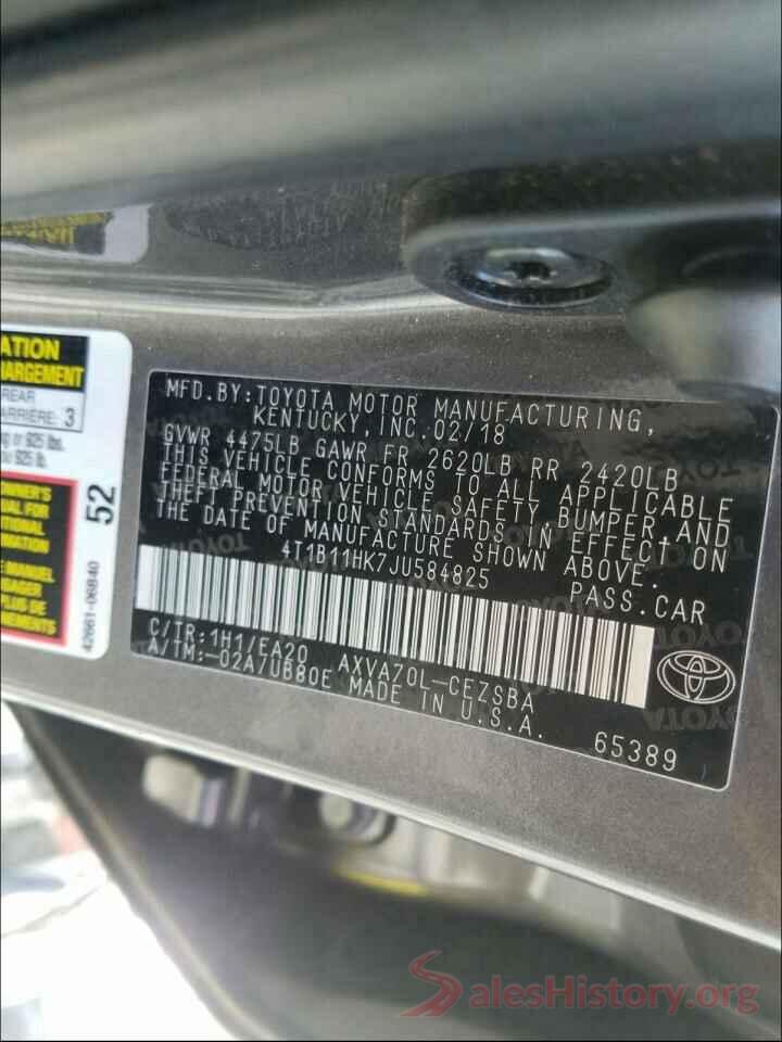 4T1B11HK7JU584825 2018 TOYOTA CAMRY