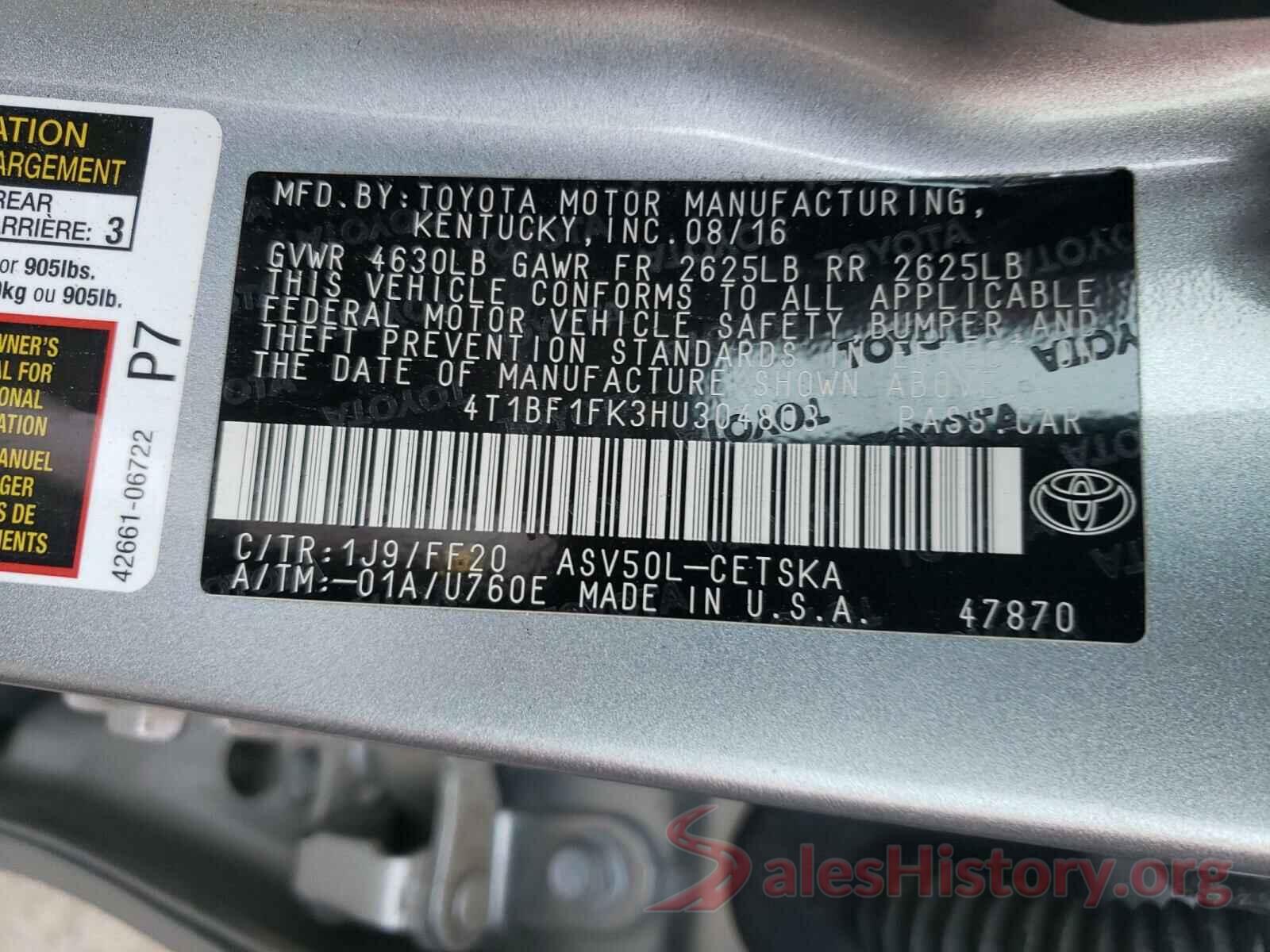 4T1BF1FK3HU304803 2017 TOYOTA CAMRY