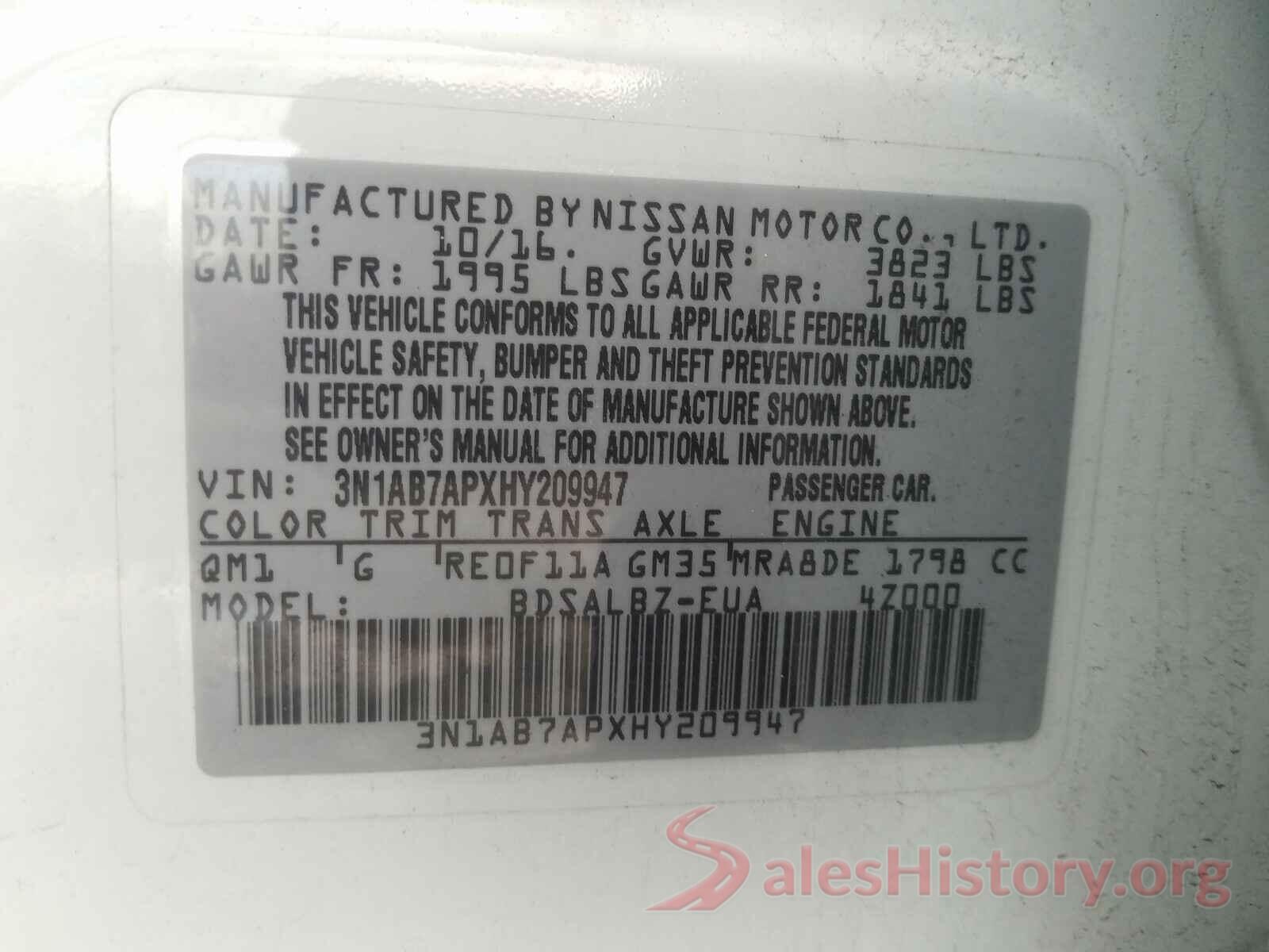 3N1AB7APXHY209947 2017 NISSAN SENTRA