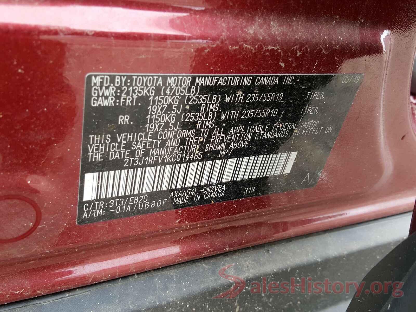 2T3J1RFV1KC014465 2019 TOYOTA RAV4