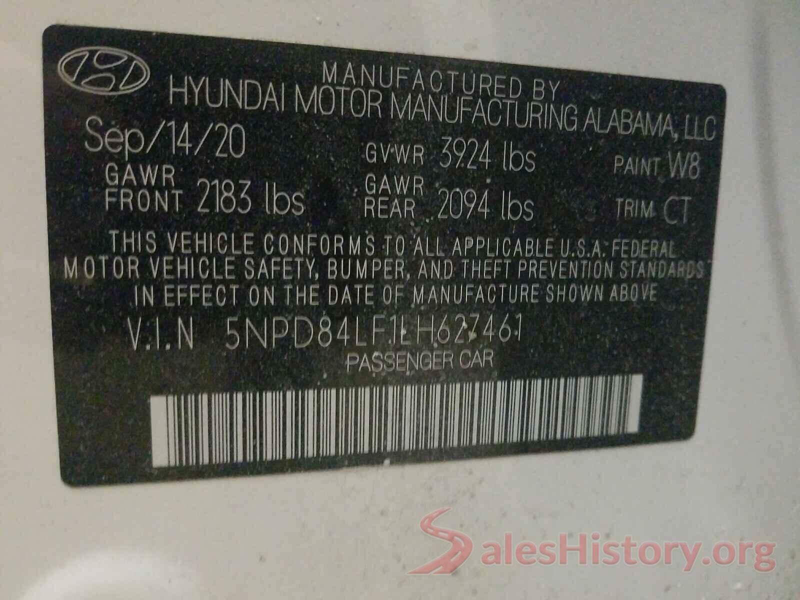 5NPD84LF1LH627461 2020 HYUNDAI ELANTRA