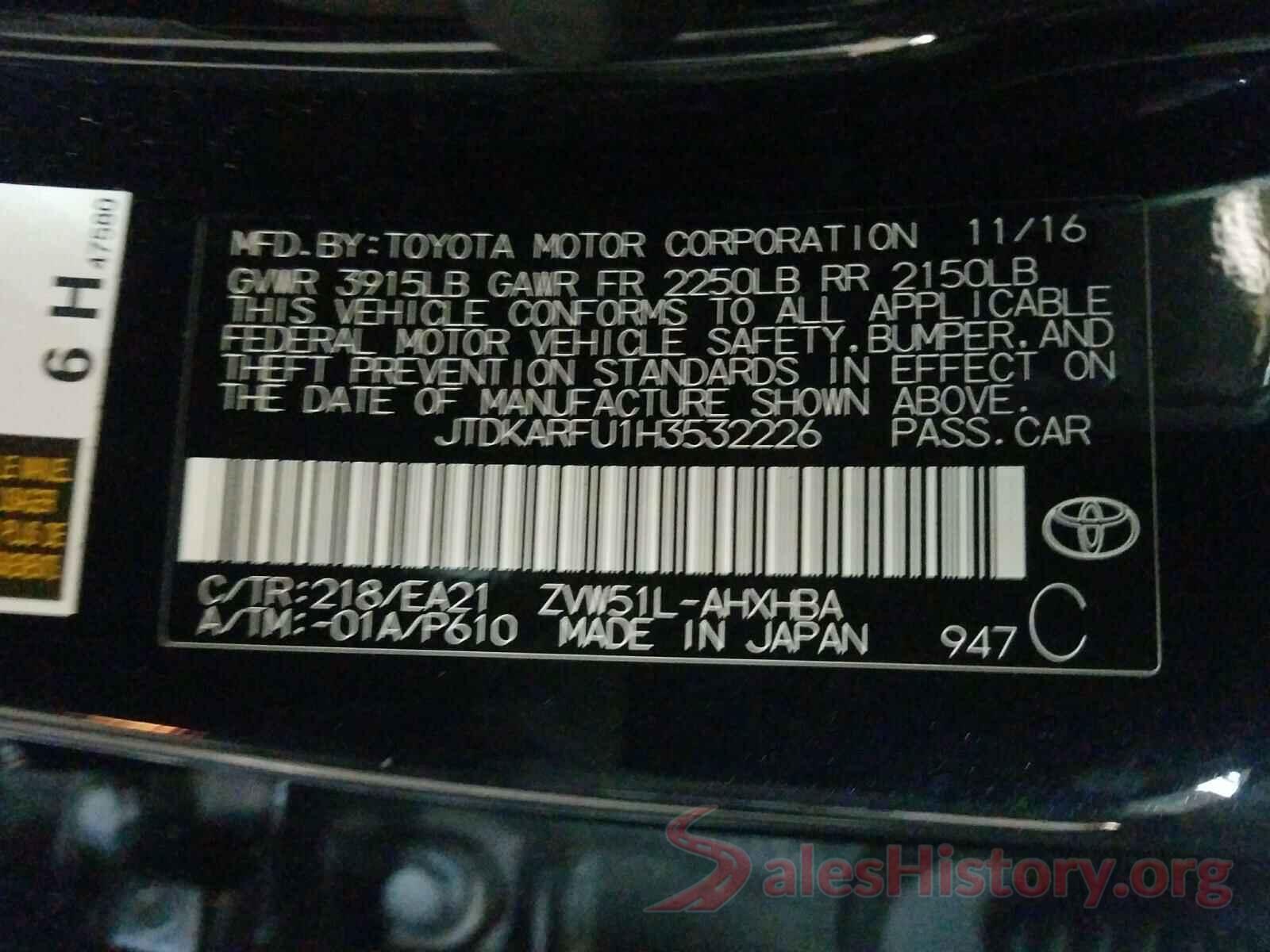 JTDKARFU1H3532226 2017 TOYOTA PRIUS