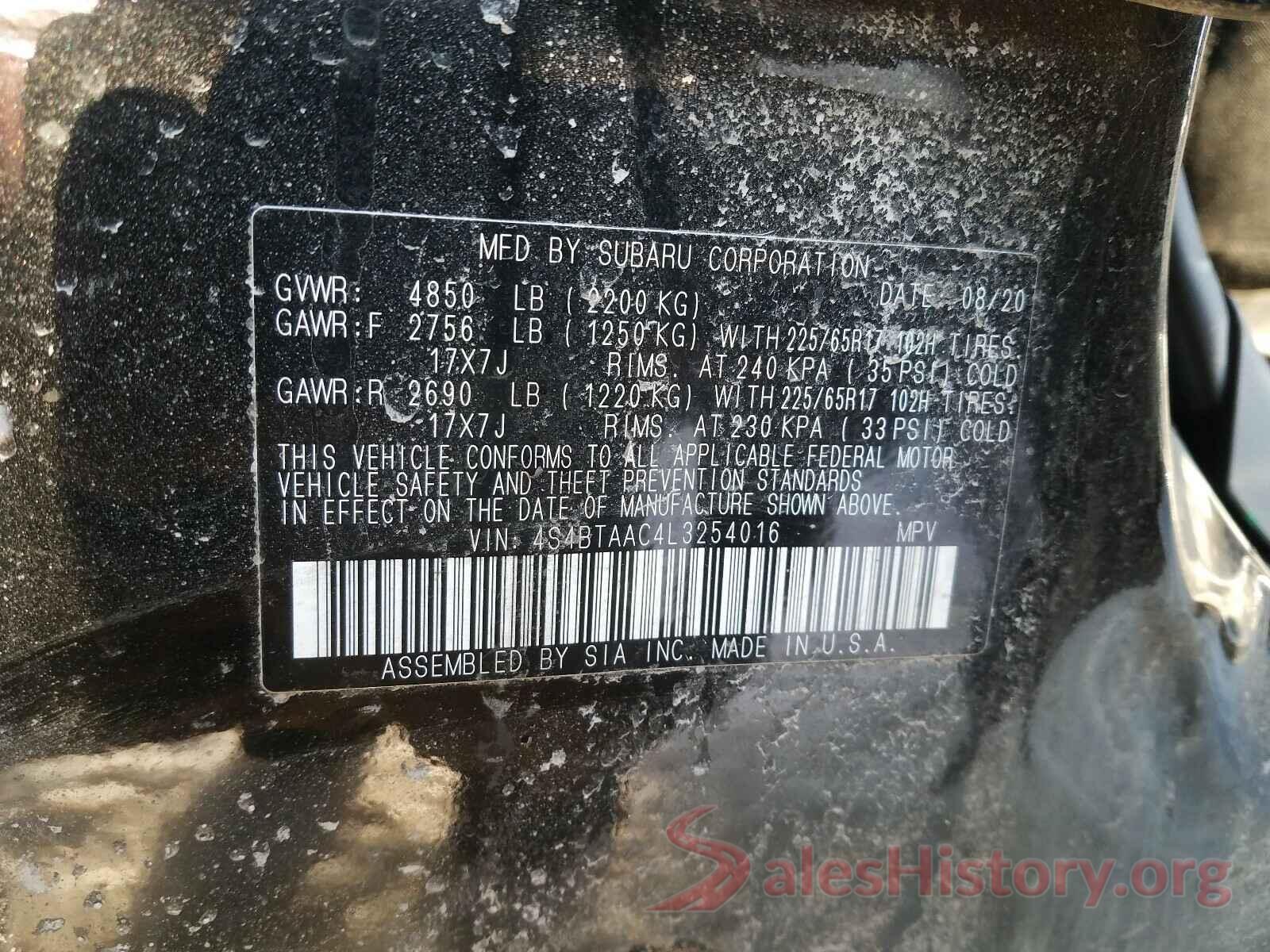 4S4BTAAC4L3254016 2020 SUBARU LEGACY