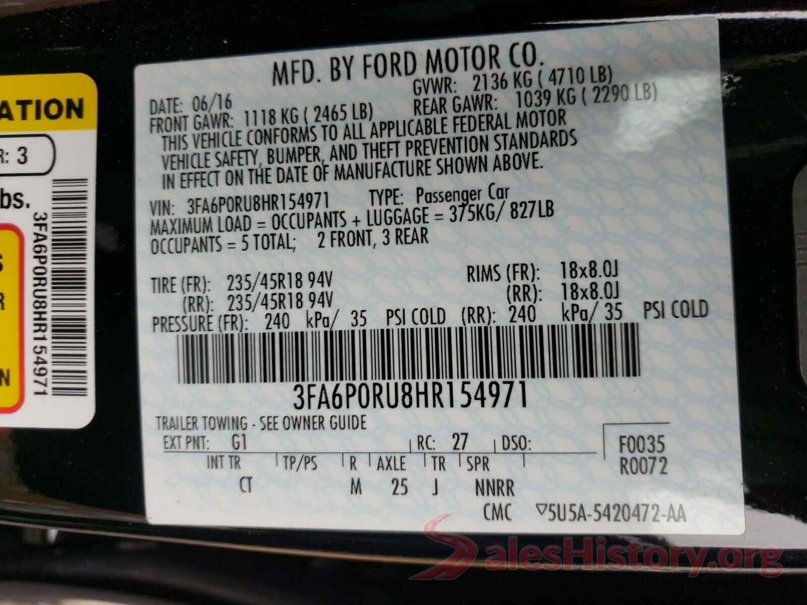 3FA6P0RU8HR154971 2017 FORD FUSION