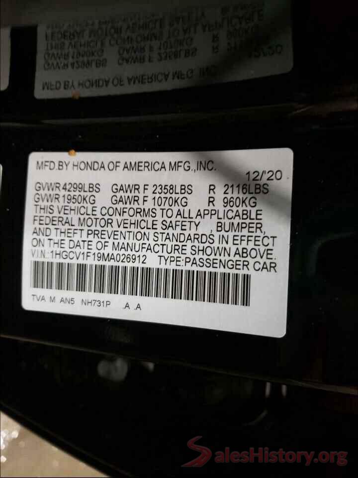 1HGCV1F19MA026912 2021 HONDA ACCORD