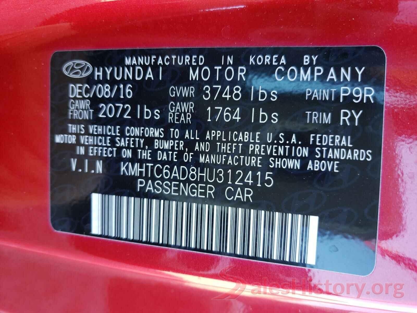 KMHTC6AD8HU312415 2017 HYUNDAI VELOSTER