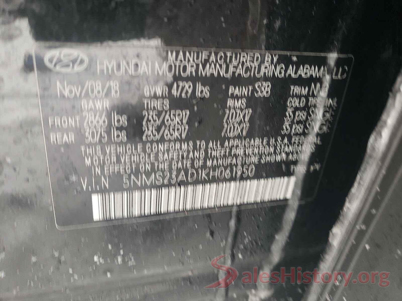 5NMS23AD1KH061950 2019 HYUNDAI SANTA FE