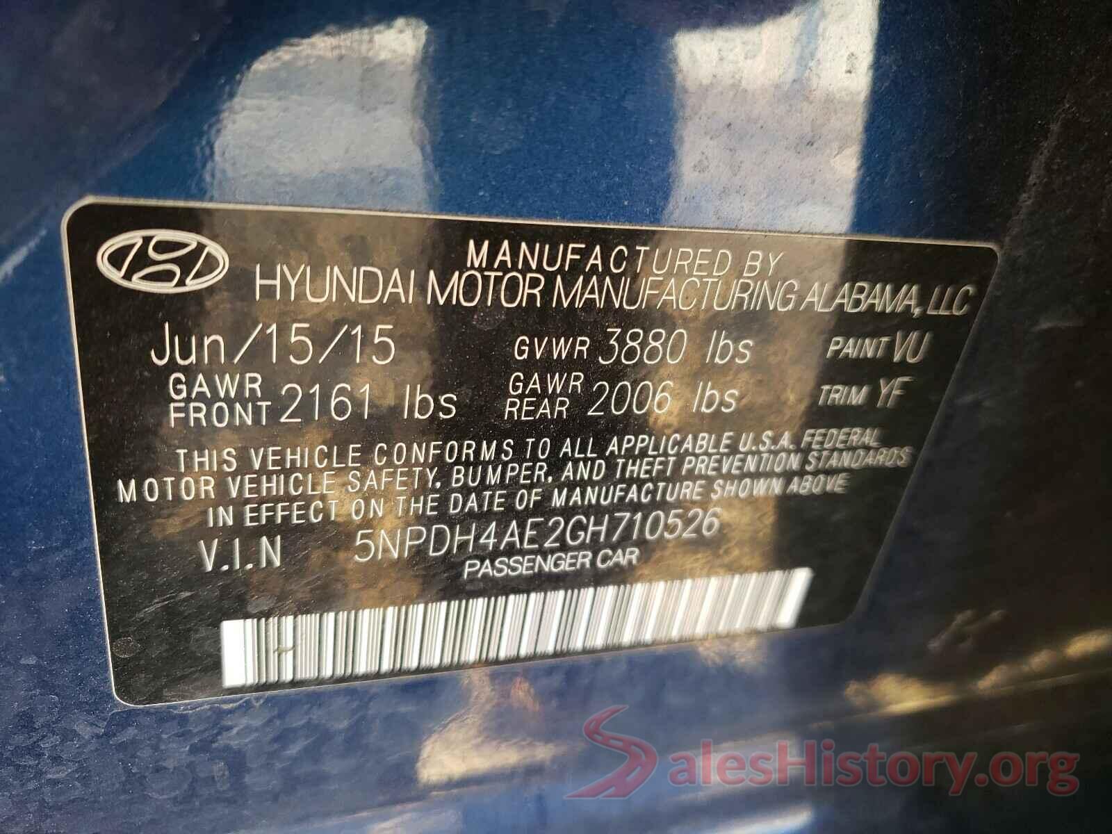 5NPDH4AE2GH710526 2016 HYUNDAI ELANTRA