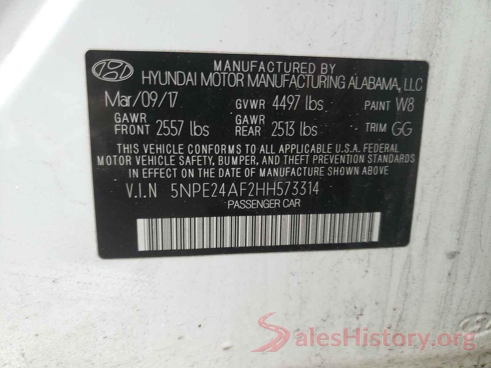 5NPE24AF2HH573314 2017 HYUNDAI SONATA