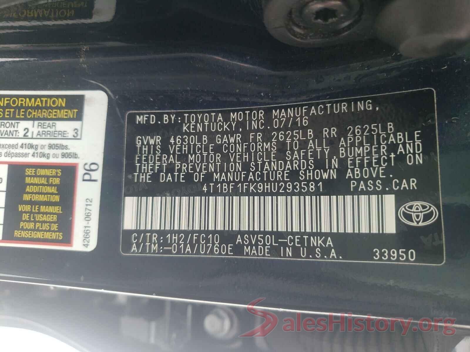 4T1BF1FK9HU293581 2017 TOYOTA CAMRY