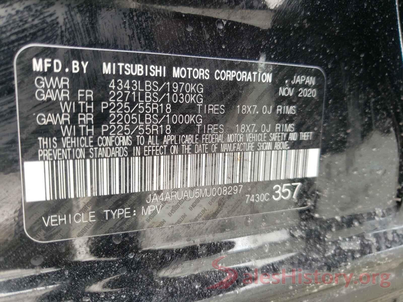 JA4ARUAU5MU008297 2021 MITSUBISHI OUTLANDER