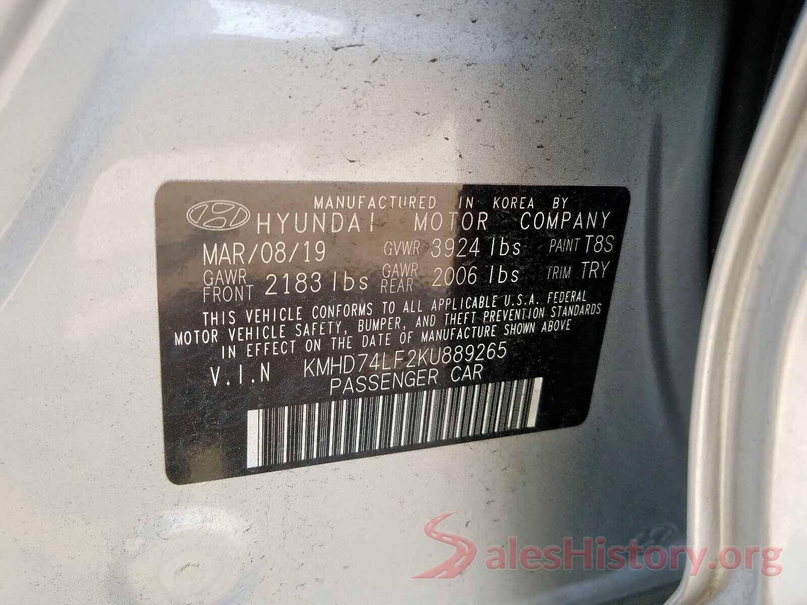 KMHD74LF2KU889265 2019 HYUNDAI ELANTRA