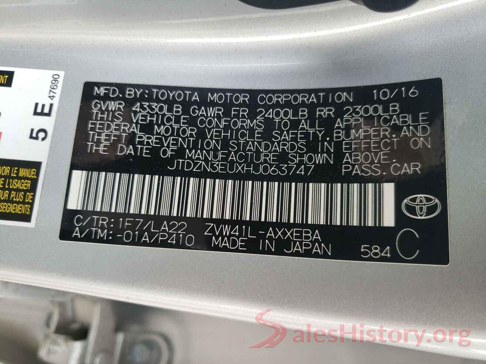 JTDZN3EUXHJ063747 2017 TOYOTA PRIUS