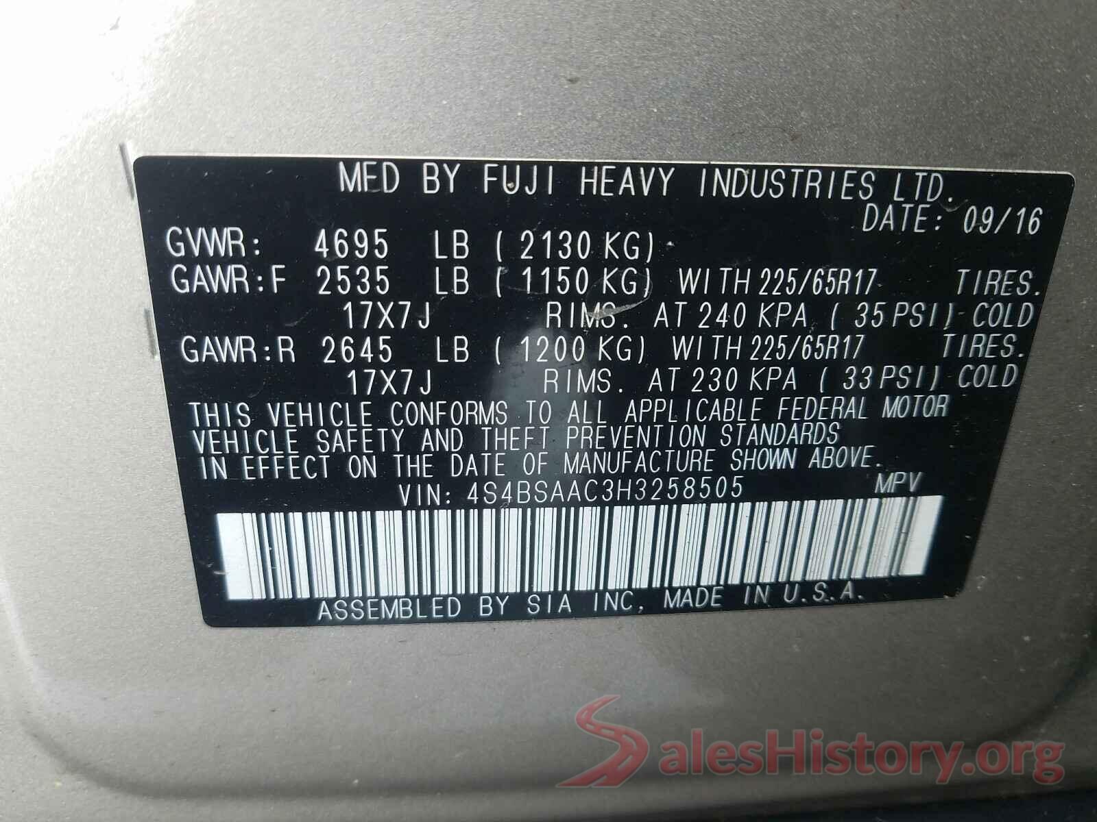 4S4BSAAC3H3258505 2017 SUBARU OUTBACK