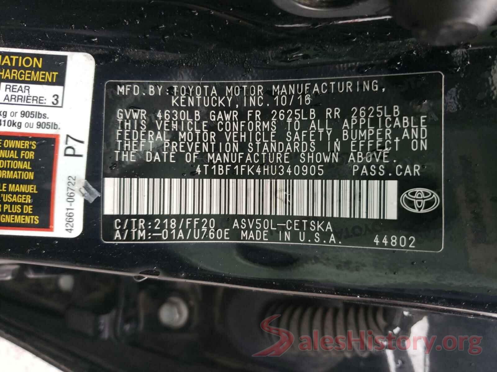 4T1BF1FK4HU340905 2017 TOYOTA CAMRY