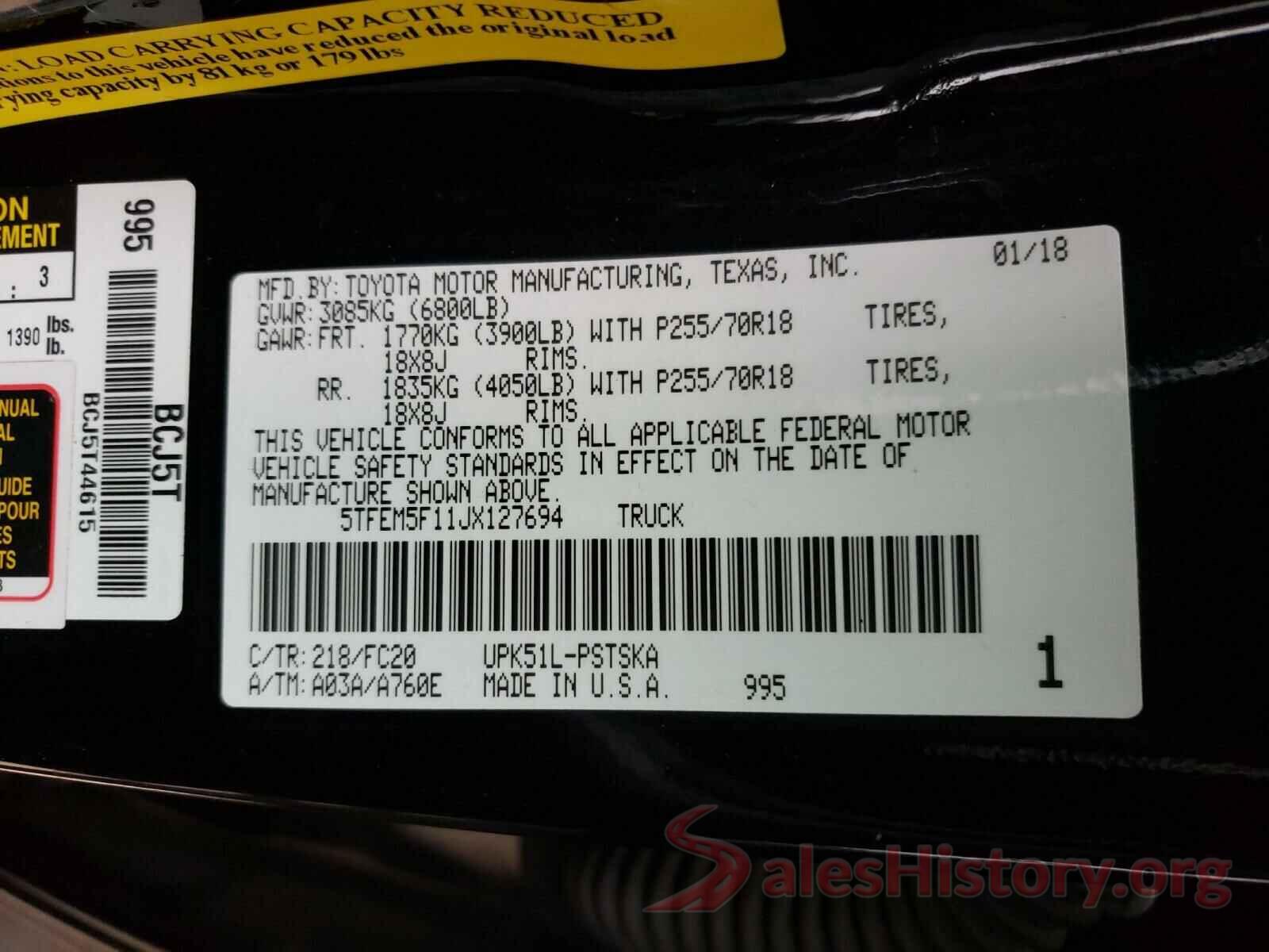 5TFEM5F11JX127694 2018 TOYOTA TUNDRA