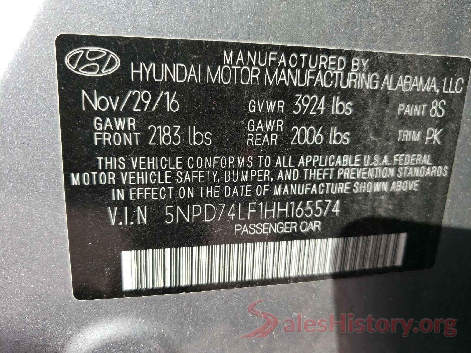 5NPD74LF1HH165574 2017 HYUNDAI ELANTRA