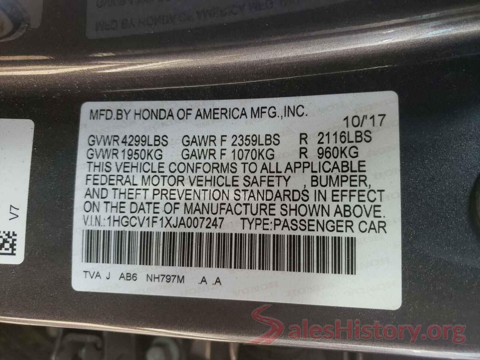 1HGCV1F1XJA007247 2018 HONDA ACCORD