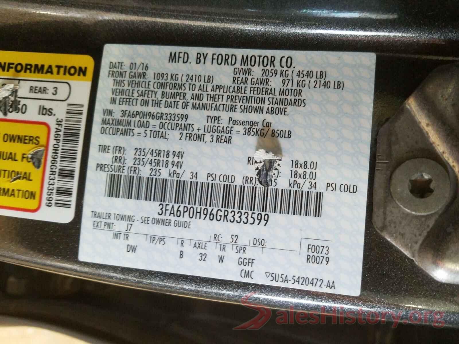 3FA6P0H96GR333599 2016 FORD FUSION