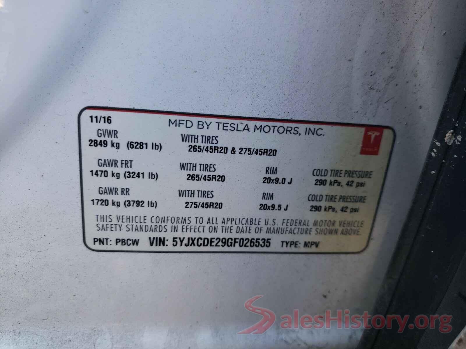 5YJXCDE29GF026535 2016 TESLA MODEL X