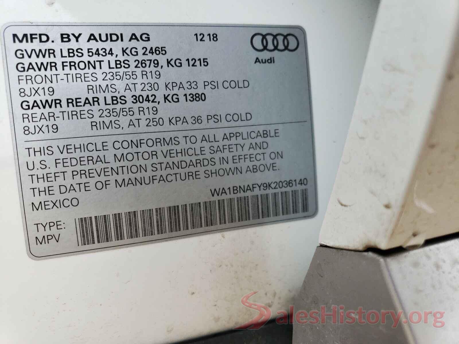 WA1BNAFY9K2036140 2019 AUDI Q5