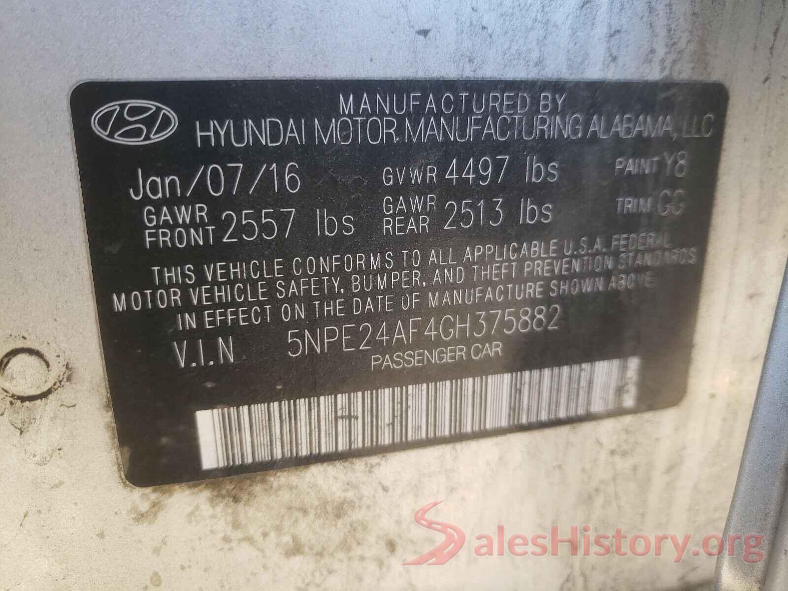 5NPE24AF4GH375882 2016 HYUNDAI SONATA