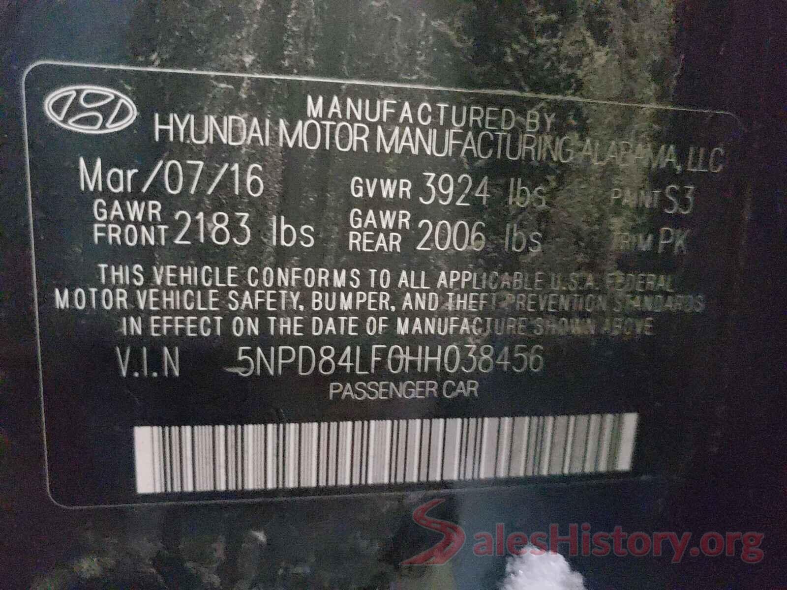 5NPD84LF0HH038456 2017 HYUNDAI ELANTRA