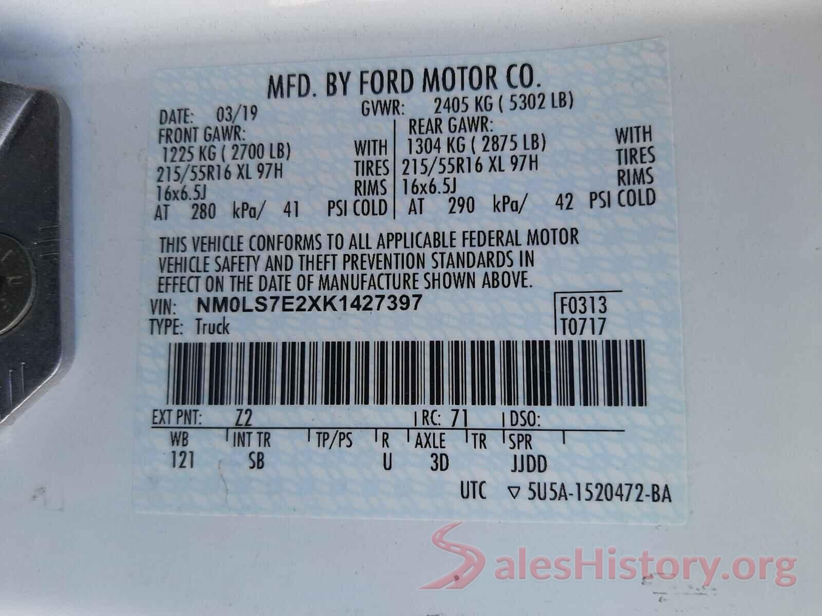 NM0LS7E2XK1427397 2019 FORD TRANSIT CO