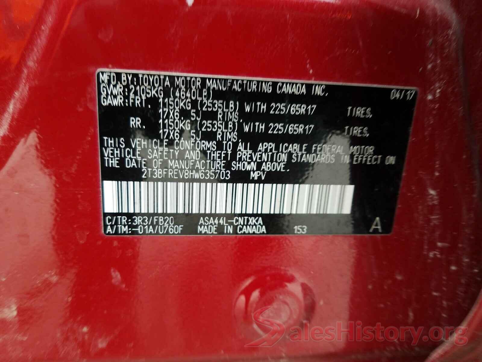 2T3BFREV8HW635703 2017 TOYOTA RAV4