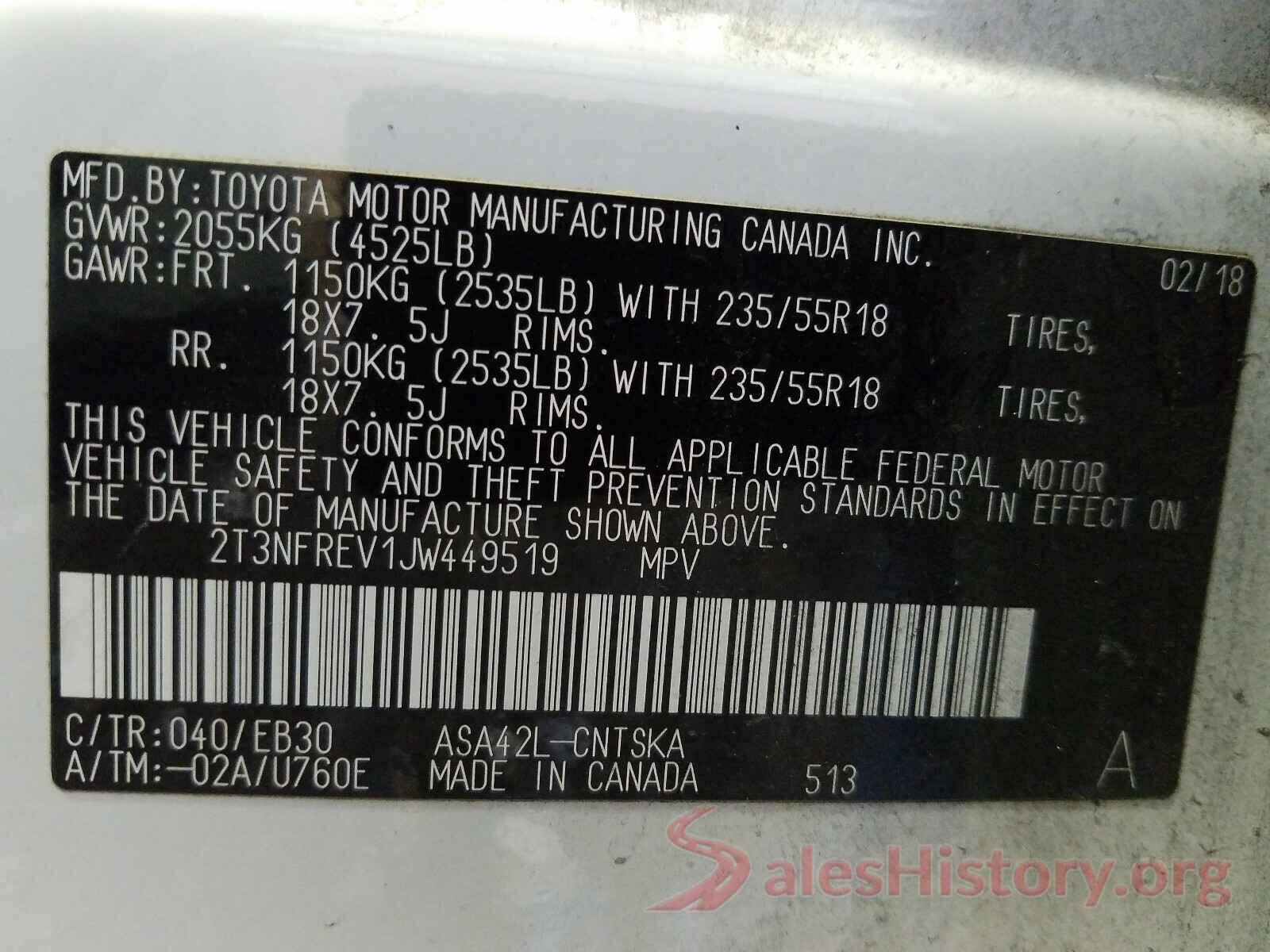 2T3NFREV1JW449519 2018 TOYOTA RAV4