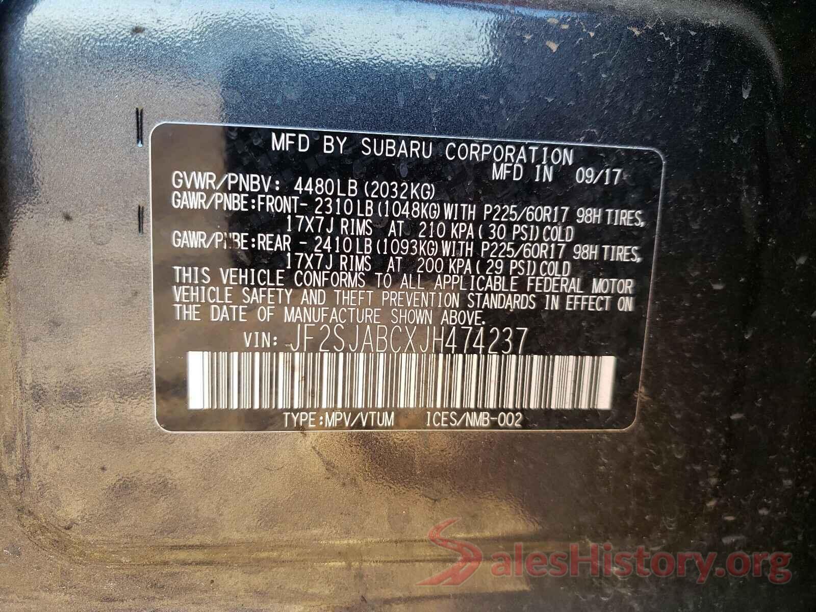 JF2SJABCXJH474237 2018 SUBARU FORESTER