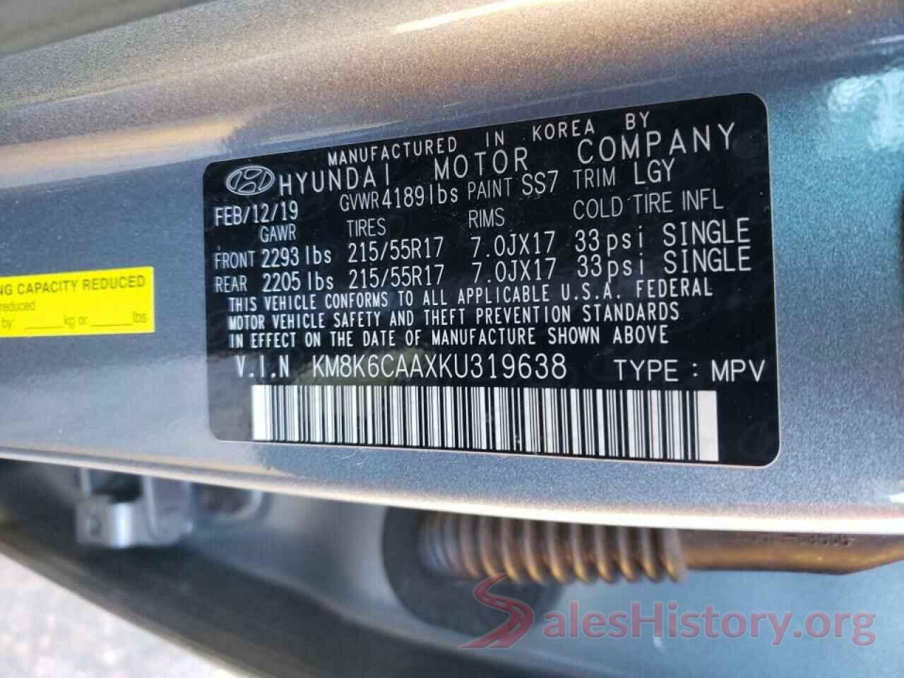 KM8K6CAAXKU319638 2019 HYUNDAI KONA