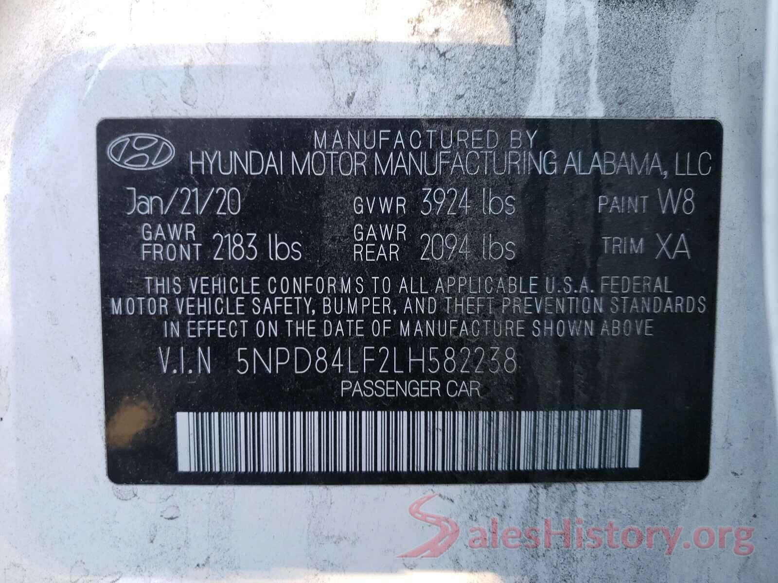 5NPD84LF2LH582238 2020 HYUNDAI ELANTRA