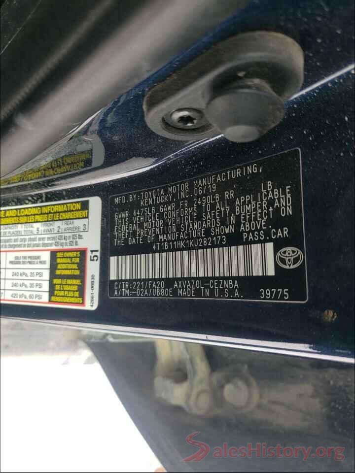 4T1B11HK1KU282173 2019 TOYOTA CAMRY