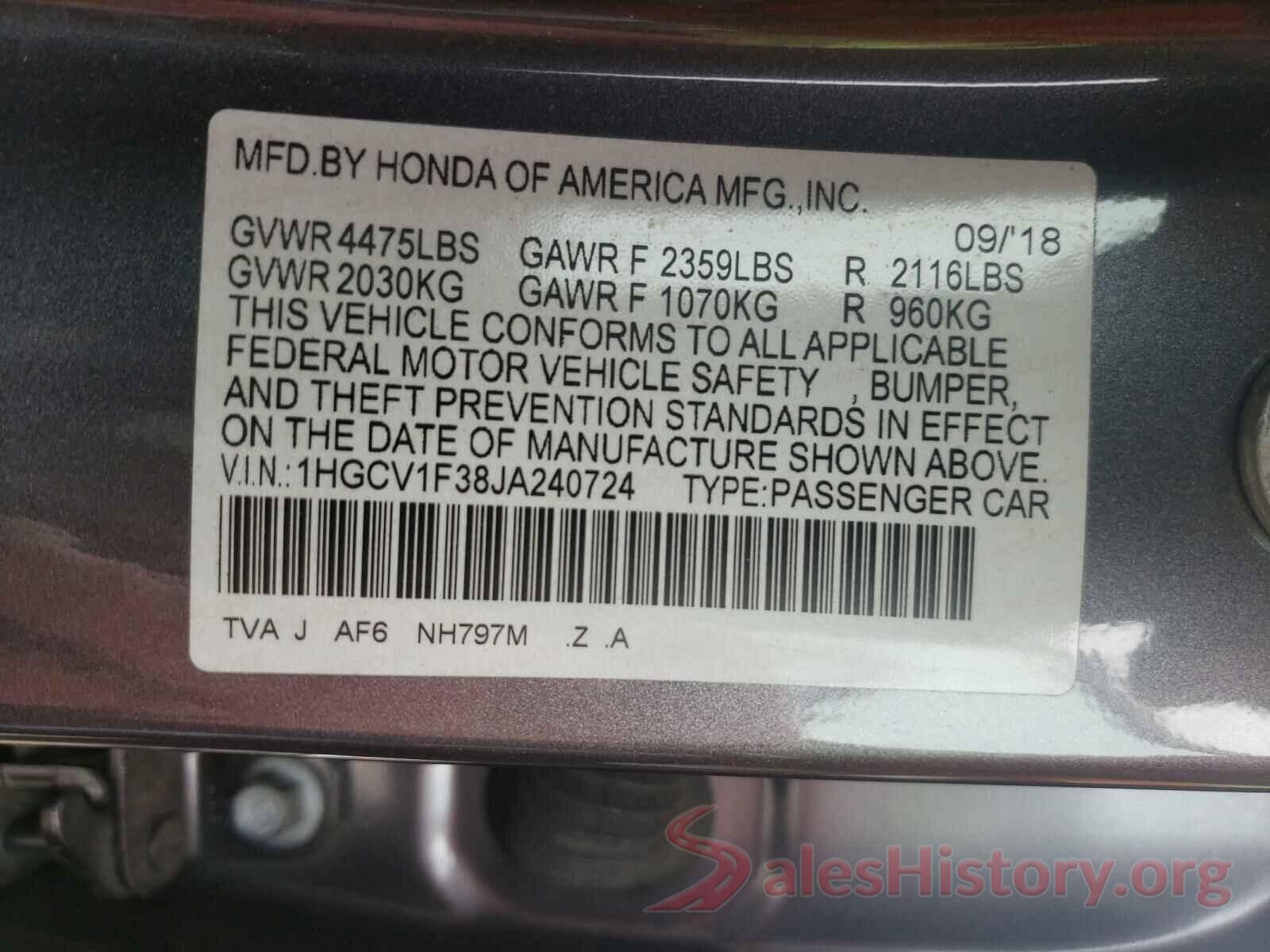 1HGCV1F38JA240724 2018 HONDA ACCORD