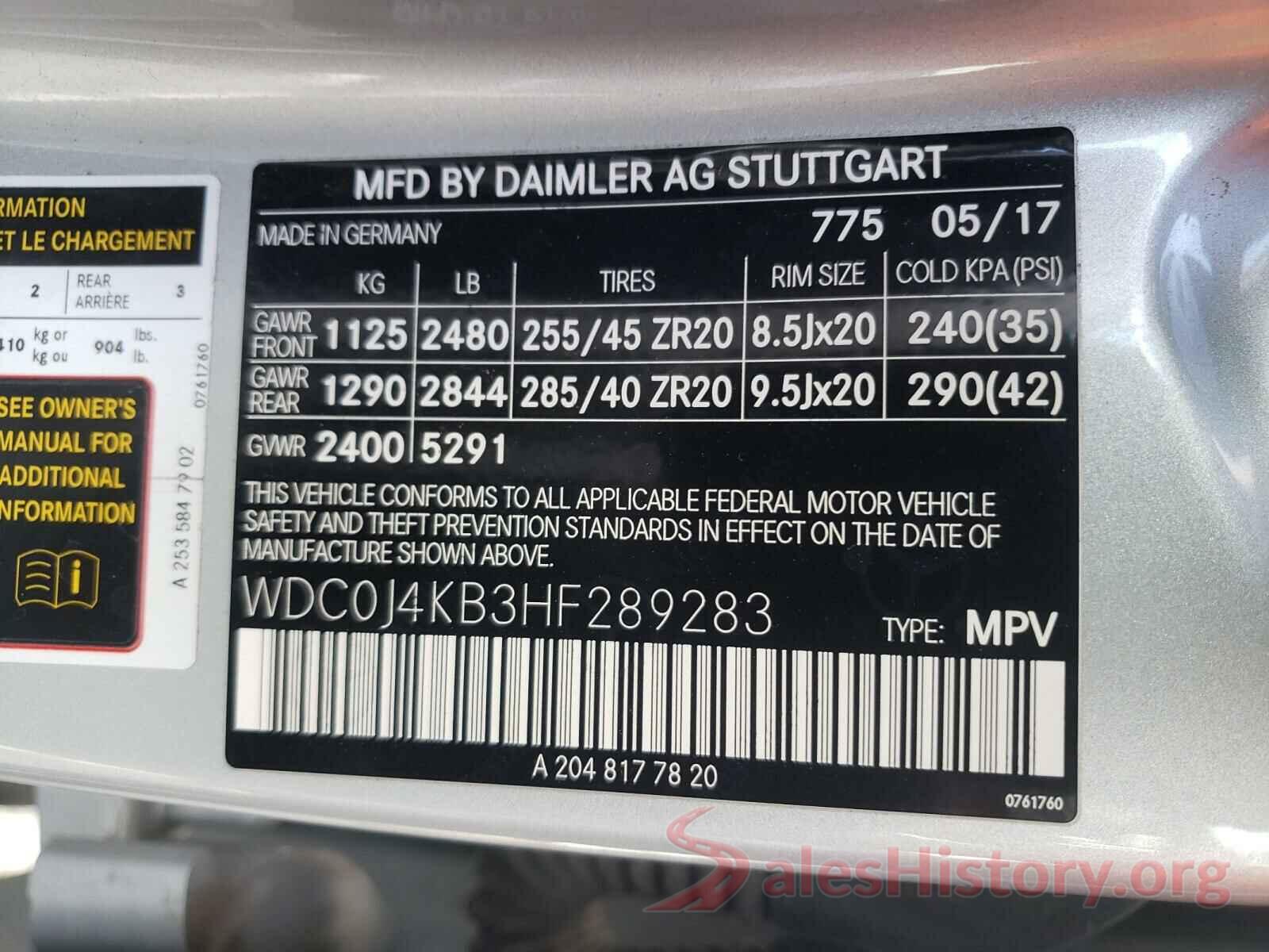 WDC0J4KB3HF289283 2017 MERCEDES-BENZ G CLASS