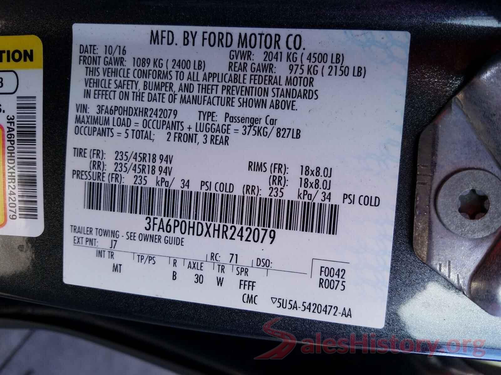 3FA6P0HDXHR242079 2017 FORD FUSION